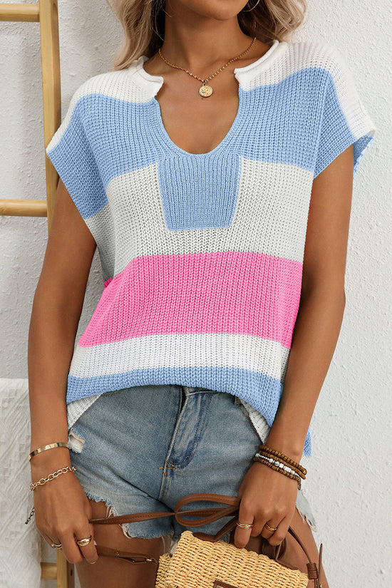 Striped Short Sleeve Knit Top
