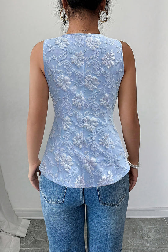 Floral Button-Detail Sleeveless Vest