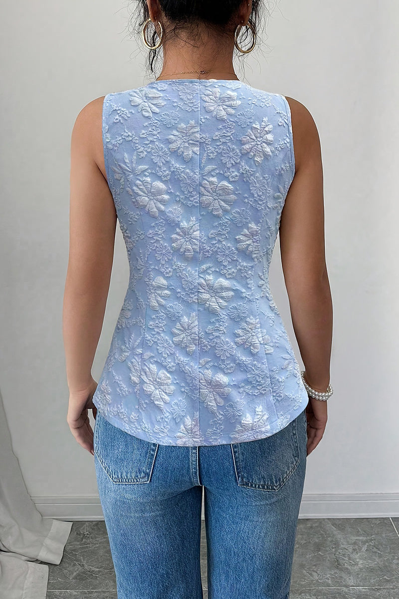 Floral Button-Detail Sleeveless Vest