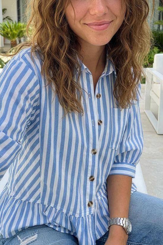 Striped Button-Up Peplum Blouse