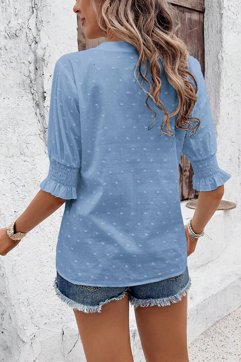 Elegant Eyelet V-Neck Blouse