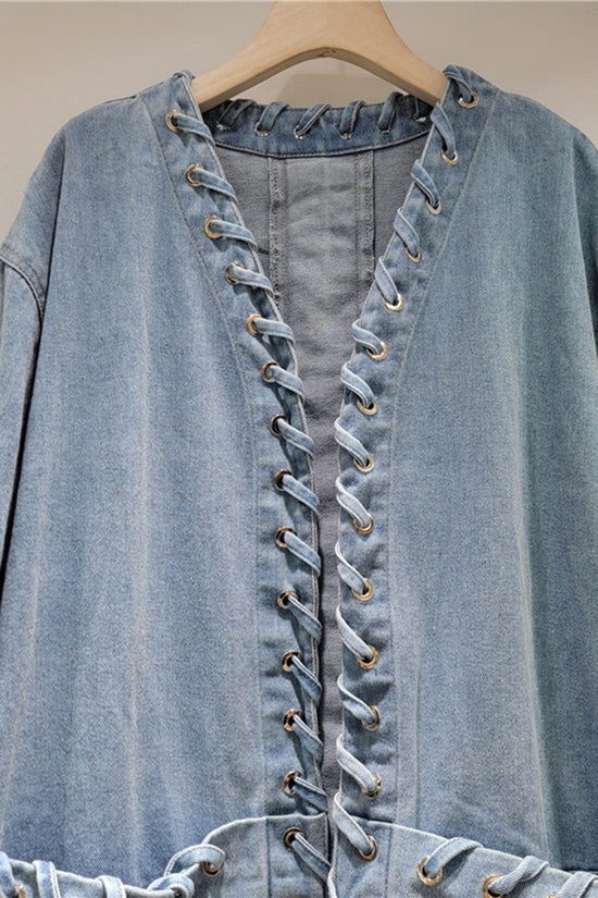 Lace-Up Front Denim Jacket