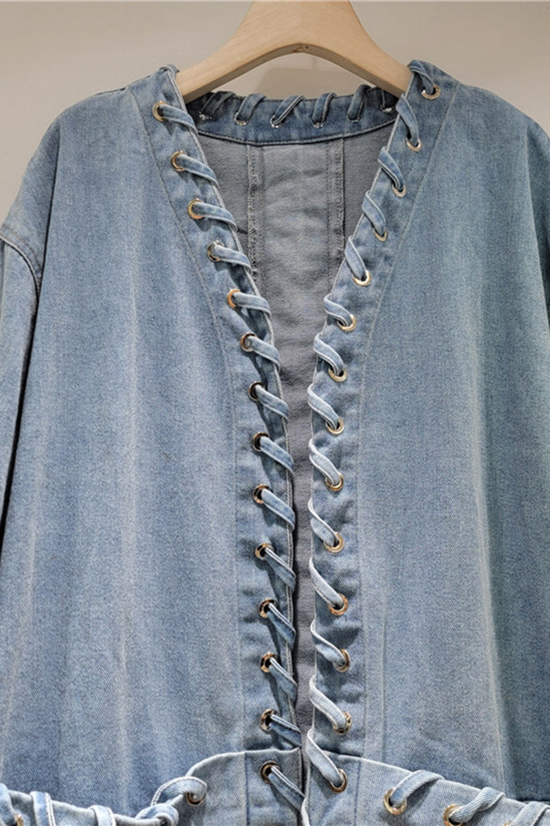 Lace-Up Front Denim Jacket