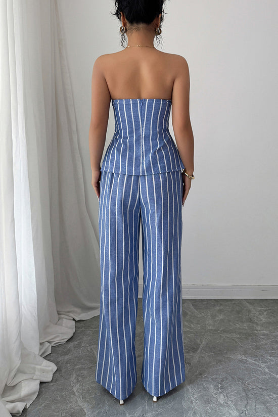 Striped Strapless High-Waisted Pants Set