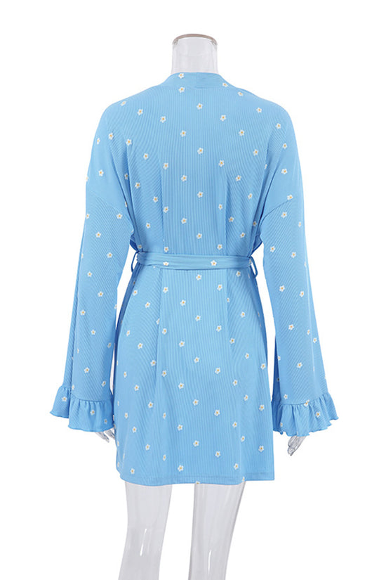 Heart-Patterned Long Sleeve Loungewear Robe