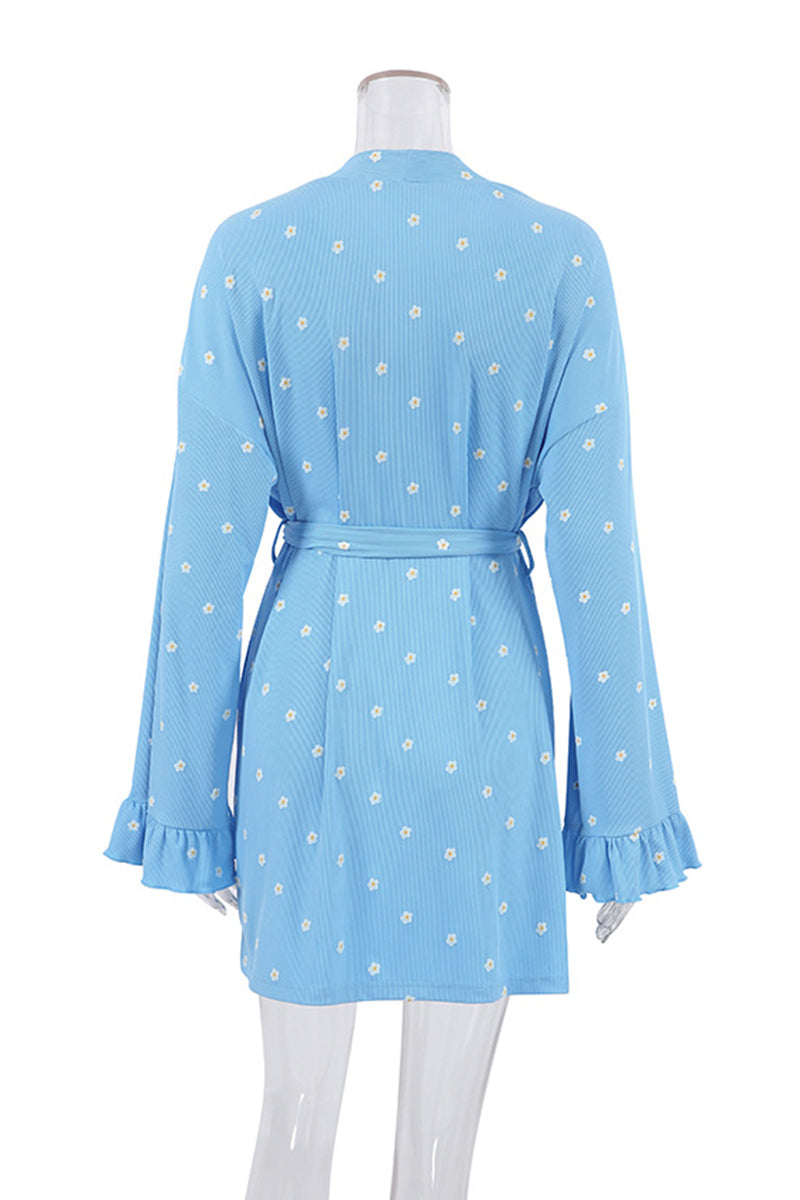Heart-Patterned Long Sleeve Loungewear Robe