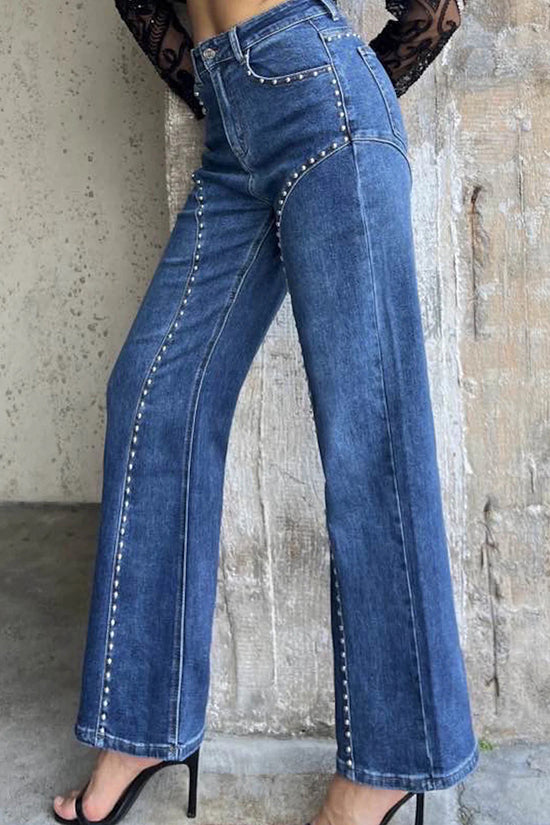 Studded Straight-Leg Jeans