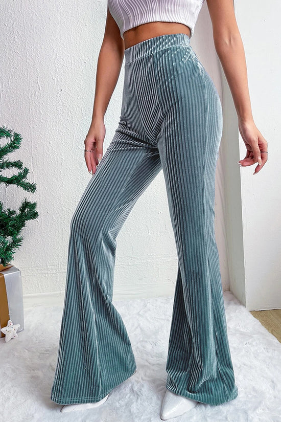 High Waist Ribbed Casual Flared Pants