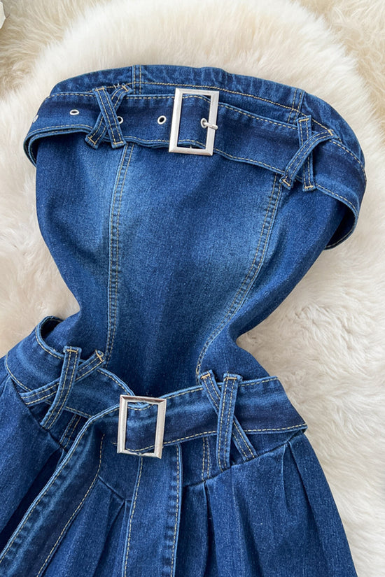Strapless Denim Belted Dress