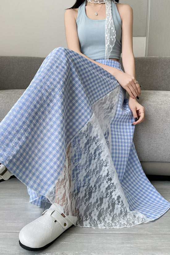 Gingham Lace Midi Skirt