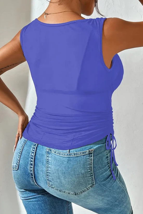 Draped V-Neck Mesh Ruched Tank Top