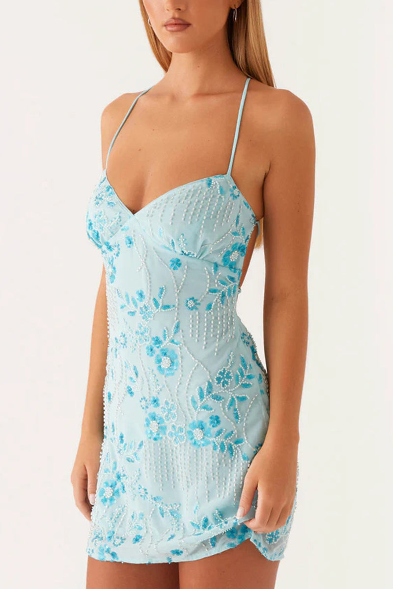 Embellished Spaghetti Strap Mini Dress