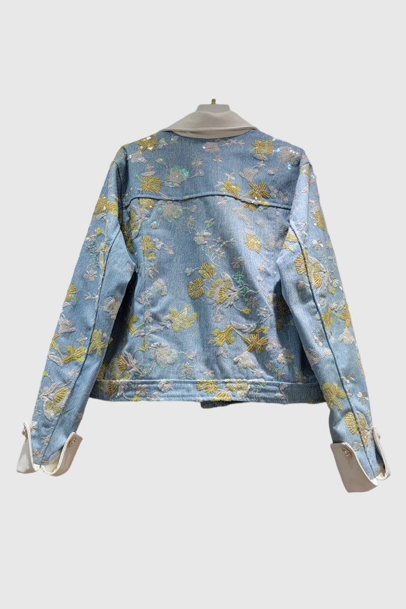 Denim Jacket with Floral Details