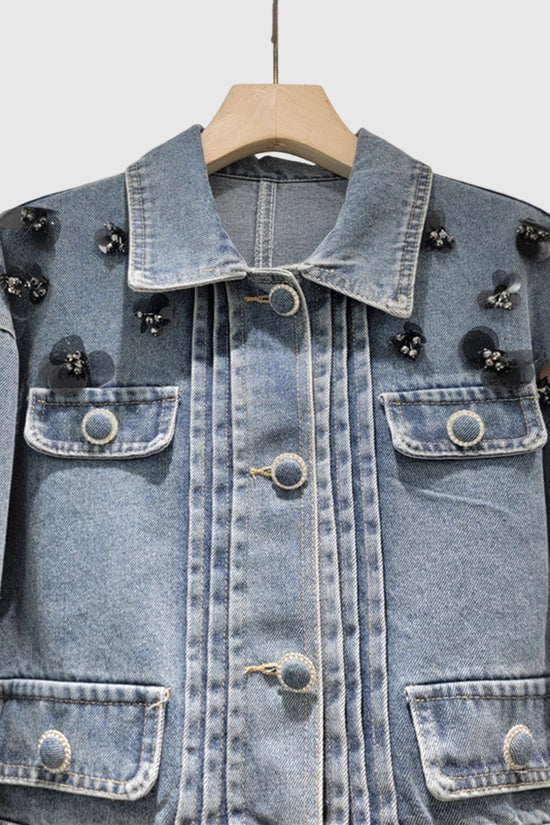 Embellished Denim Button-Up Jacket