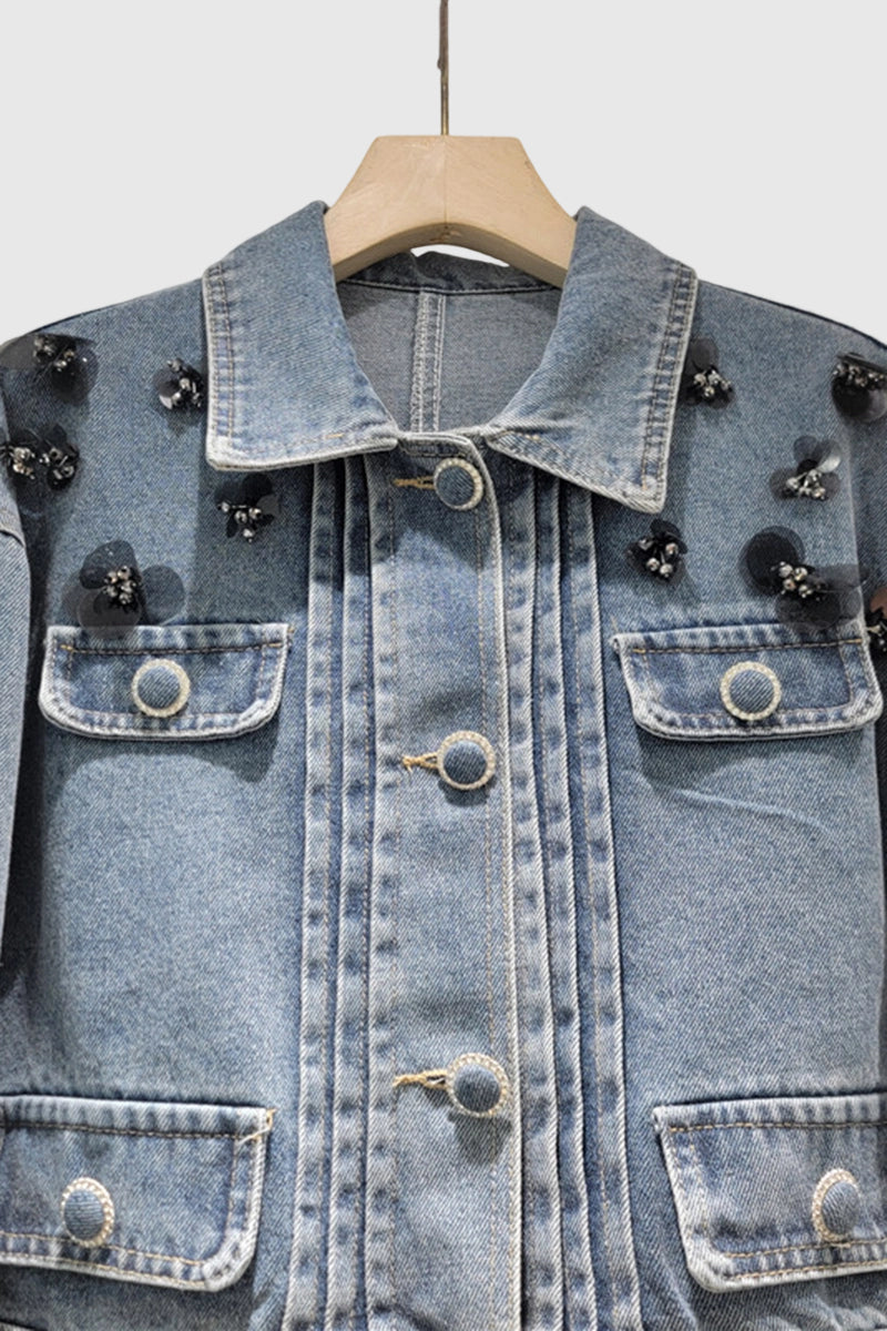 Embellished Denim Button-Up Jacket