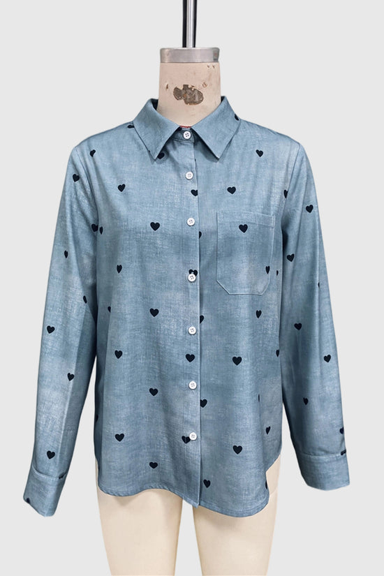 Heart Pattern Button-Up Blouse