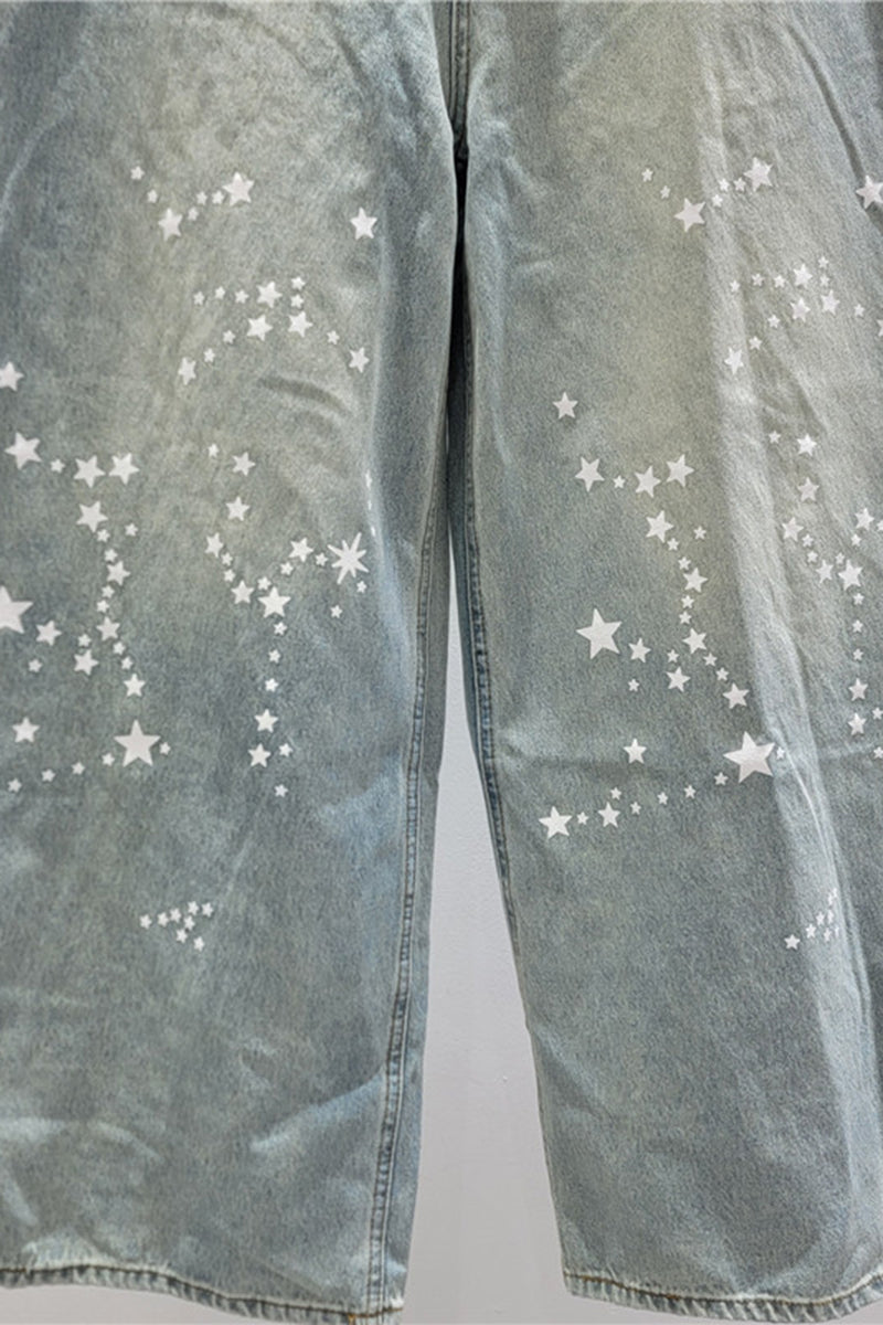 Star Print Barrel Jeans