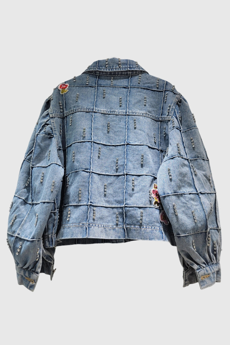 Floral Denim Jacket with Beaded Details