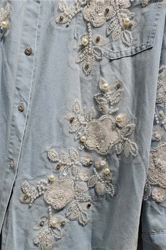 Floral Embellished Denim Shirt