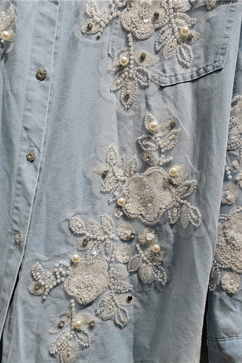 Floral Embellished Denim Shirt