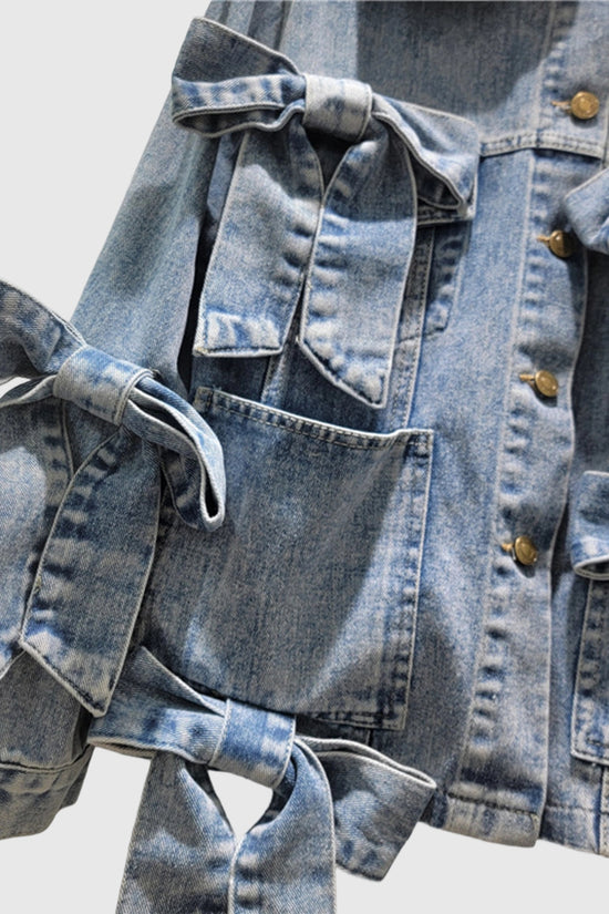 Trendy Bow Accented Denim Jacket