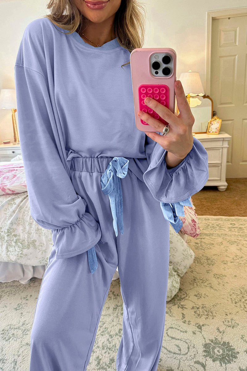 Flounce Long Sleeve Top Pants Lounge Set