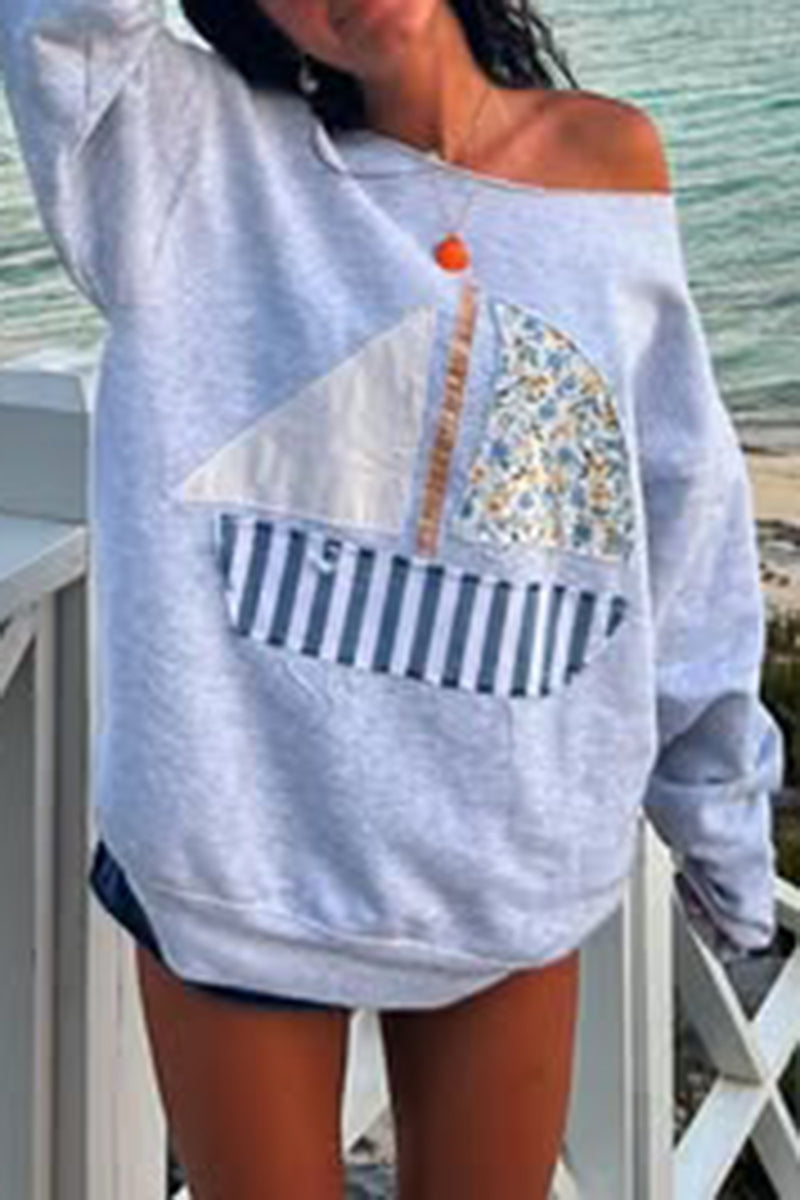 Patchwork Boat Graphic Sweatshirt