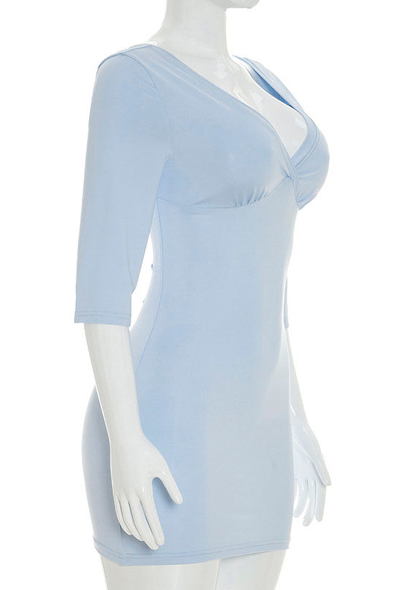 V-Neck 3/4 Sleeve Bodycon Dress