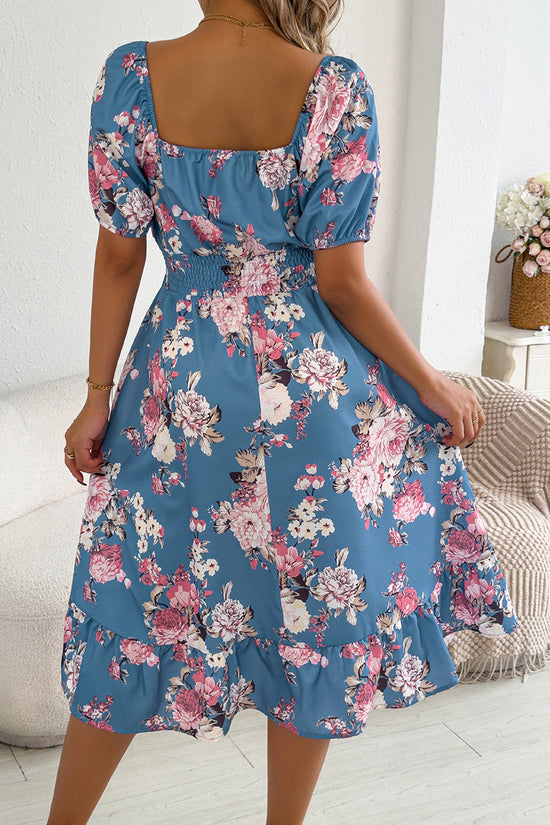 Off-Shoulder Floral Puff Sleeve Dress