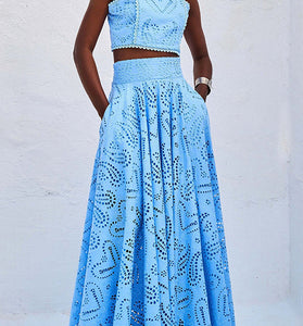 Eyelet Halter Skirt Set