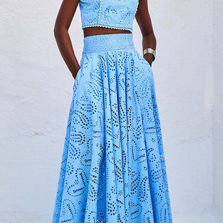 Eyelet Halter Skirt Set