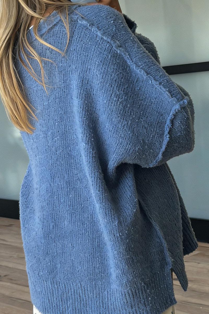 Oversized Knit Sweater with Ribbed Details