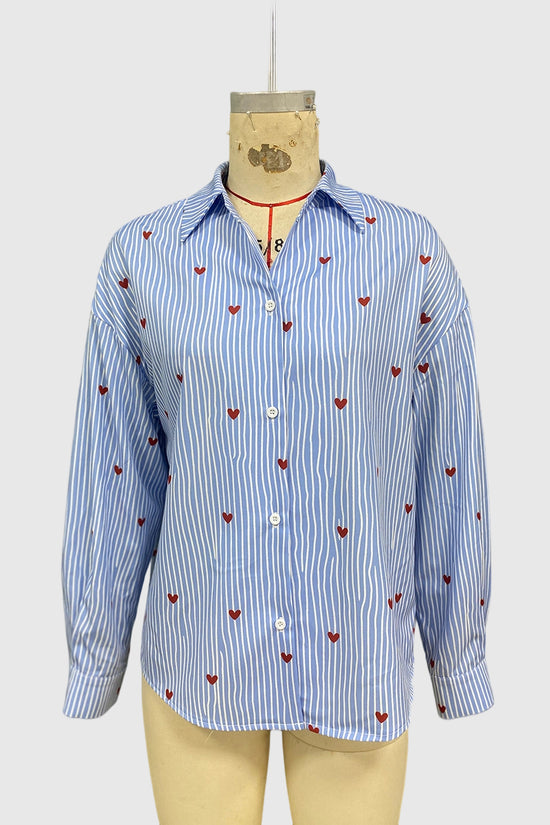 Heart Pattern Striped Oversized Blouse