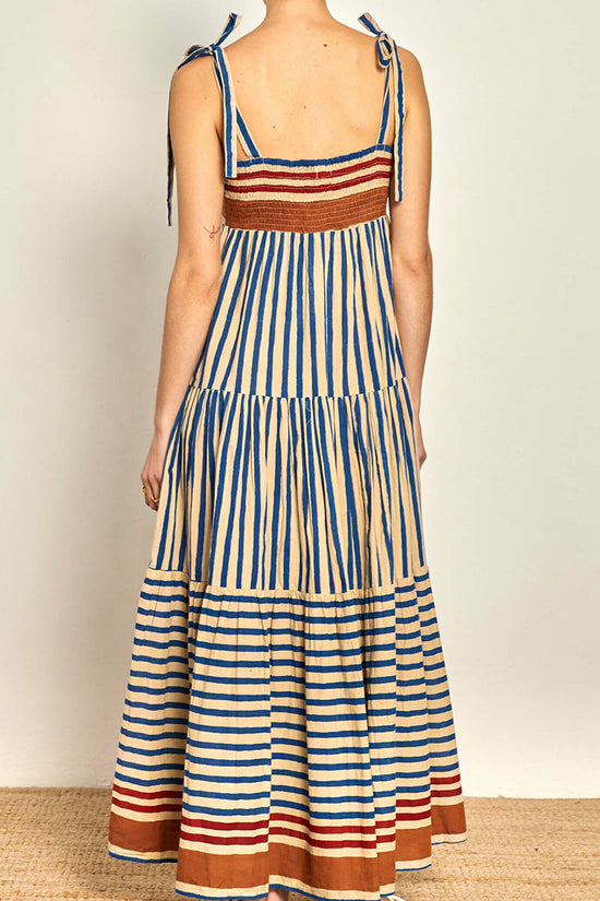 Striped Bow Shoulder Tiered Casual Dress
