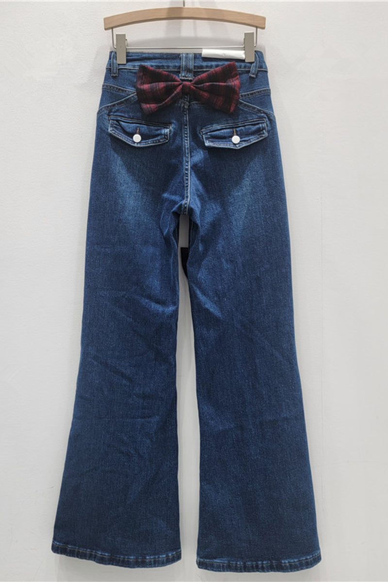 Classic Straight Jeans with Bow Detail