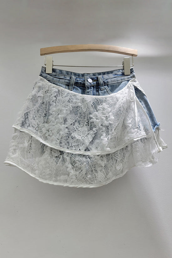Layered Lace Denim Shorts