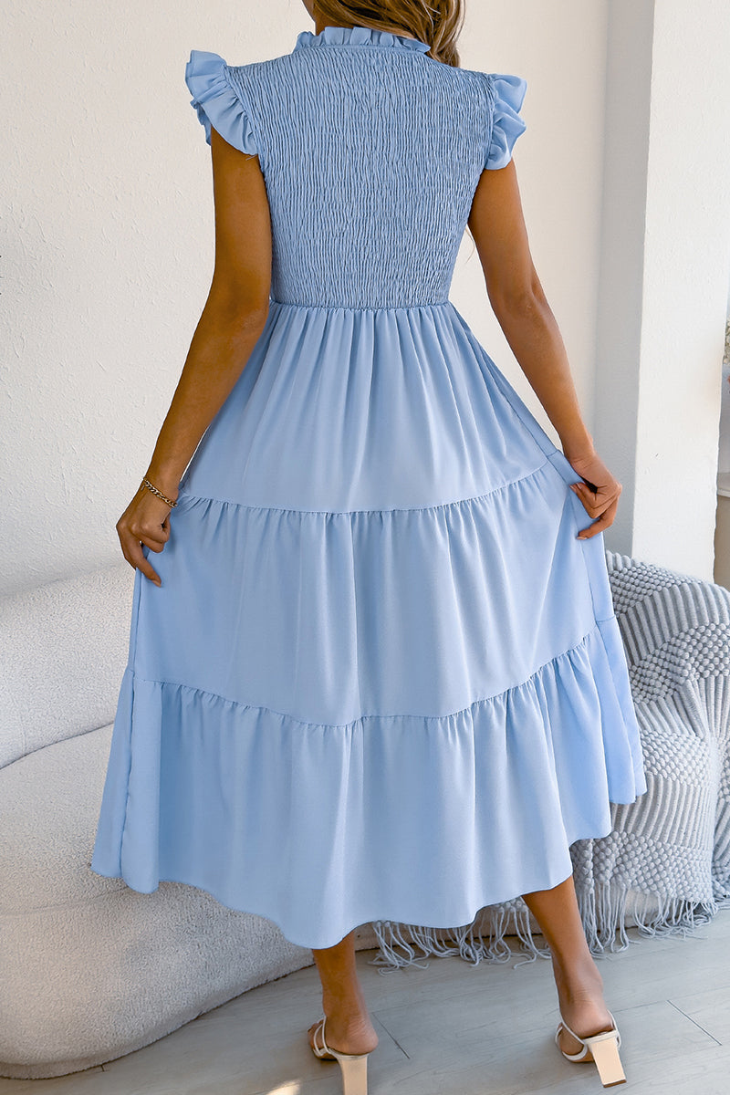 Ruffle Sleeve Smocked Midi Dress