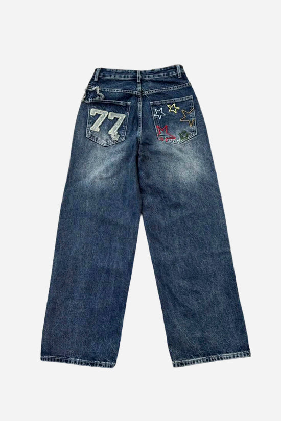 Star Print Straight Leg Jean