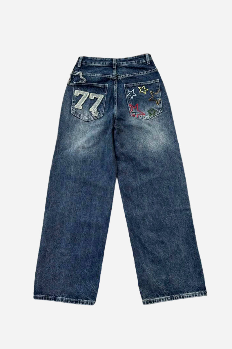 Star Print Straight Leg Jean