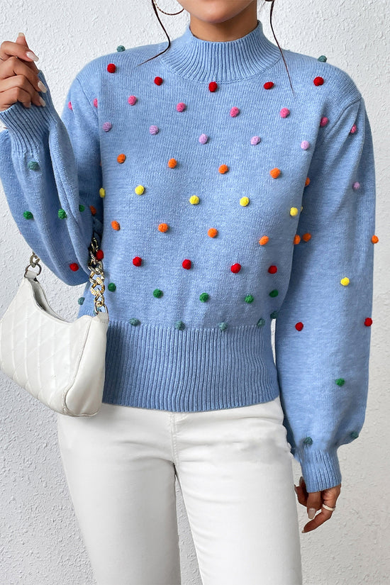 Playful Embellished Balloon Sleeve Sweater