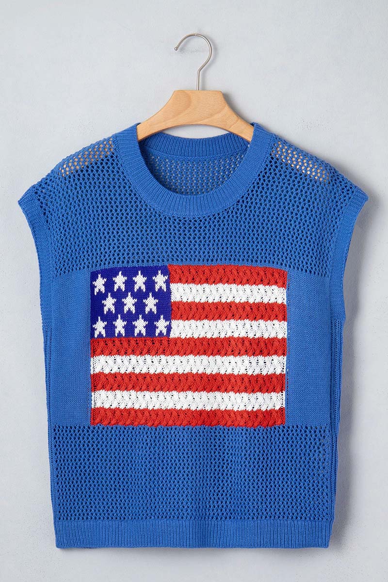 Flag Graphic Short Sleeve Sweater Top