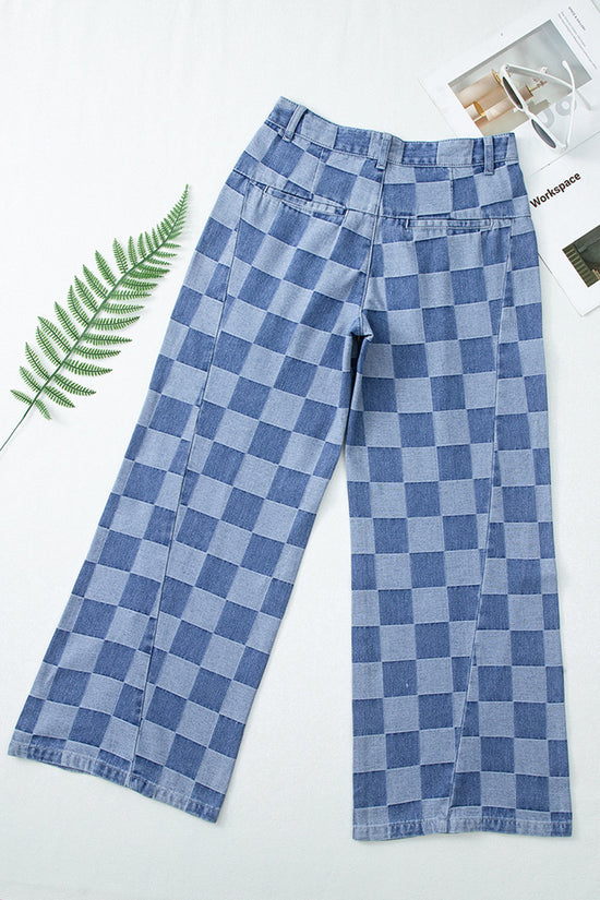 Checkered Straight-Leg Denim Jeans