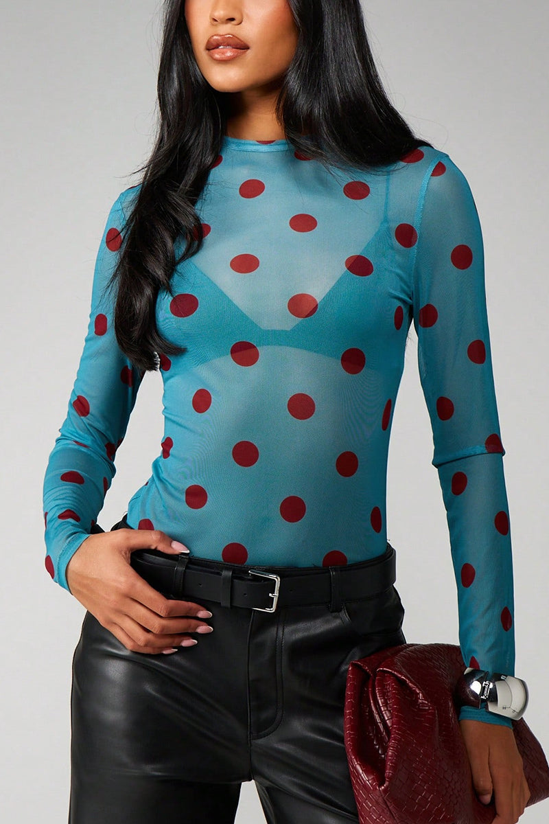 Polka Dot Sheer Long Sleeve Top