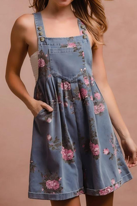 Floral Button Strap Romper
