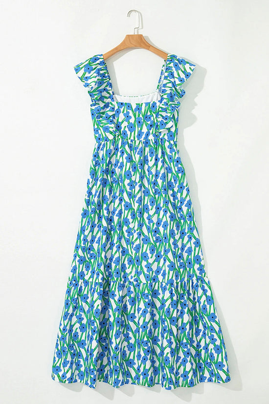 Floral Square Neck Ruffled Strap Dress
