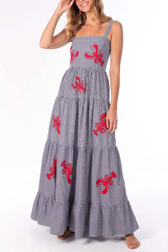 Plaid Lobster Print Maxi Dress