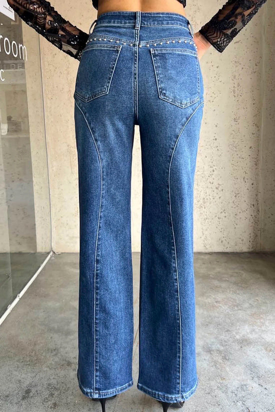 Studded Straight Fit Denim Jeans