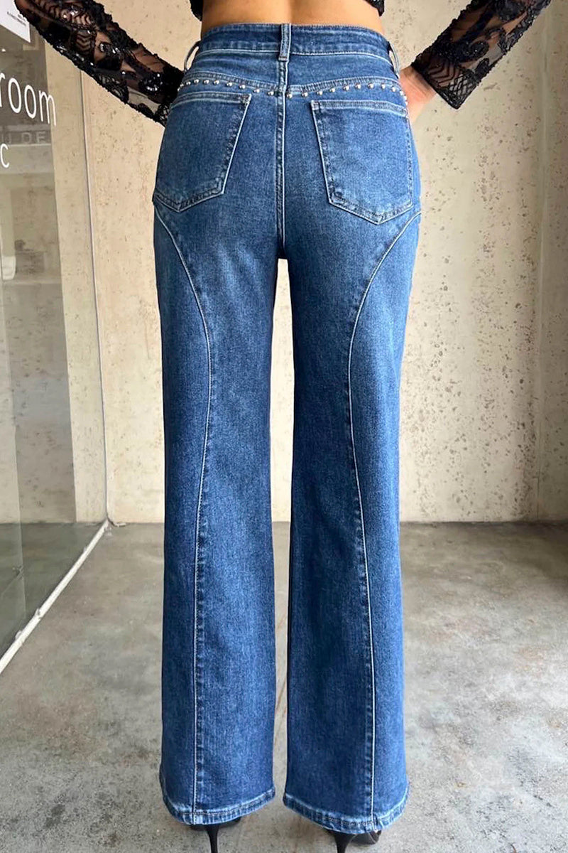 Studded Straight Fit Denim Jeans