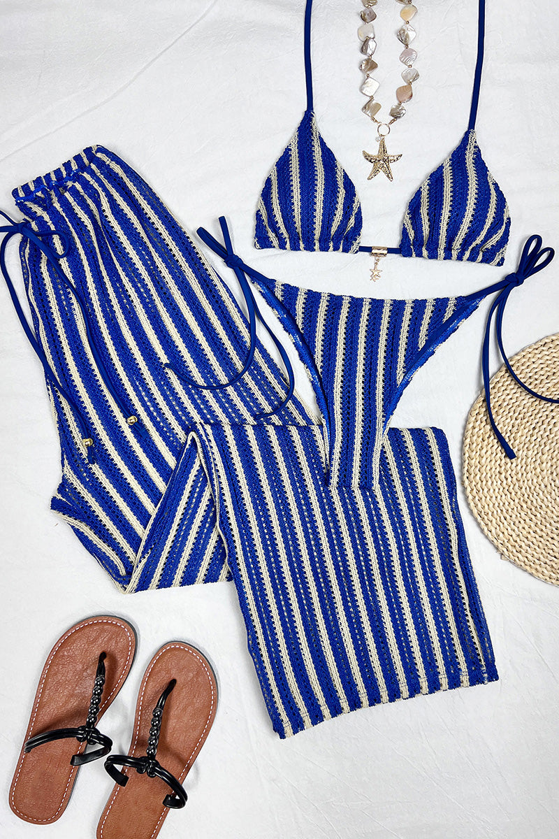 Striped Bikini Set with Wide-Leg Pants