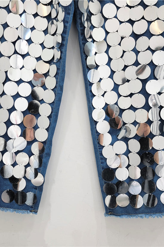 Reflective Sequin Straight Jeans